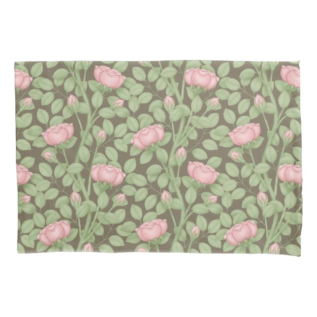 Pink Roses on Brown Pillowcase (Front-Left)