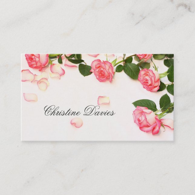 Pink roses on business card (Front)