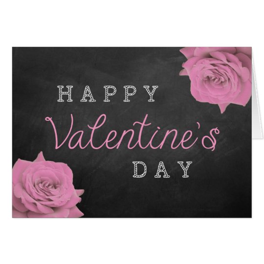 Pink Roses On Chalkboard Happy Valentine's Day Card