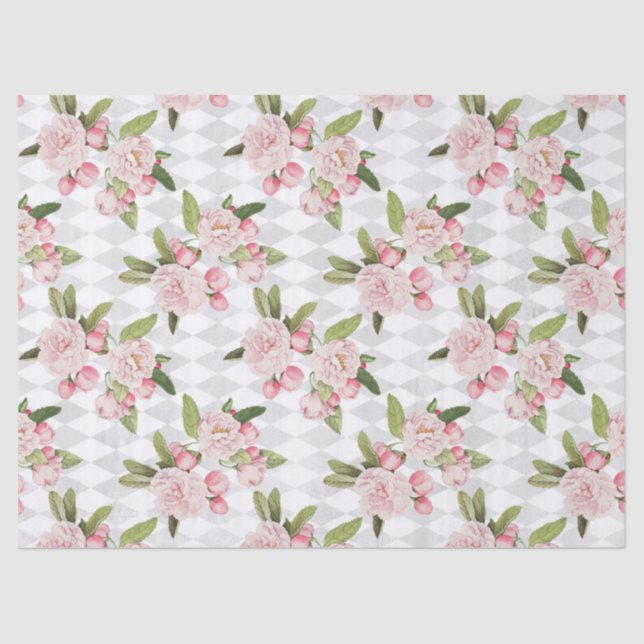 Pink Roses on Chequered Board Decouapge Tissue Paper (Front)