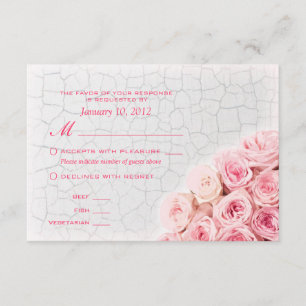 Pink Roses on Crackle Paint RSVP with Meal Options Card