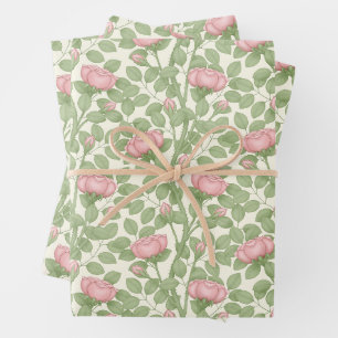Pink Roses on cream Wrapping Paper Sheet