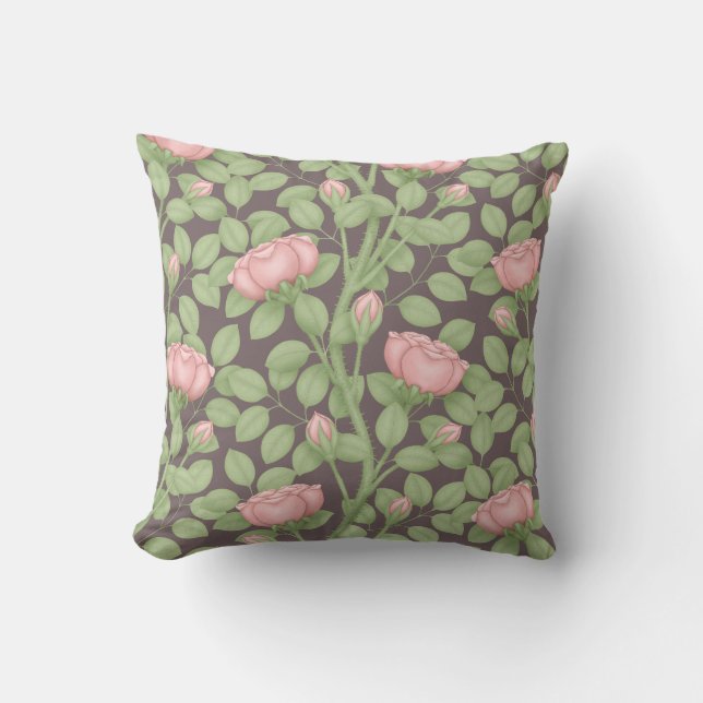 Pink Roses on dark plum Cushion (Front)