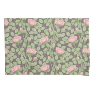 Pink Roses on Dark Plum Pillowcase