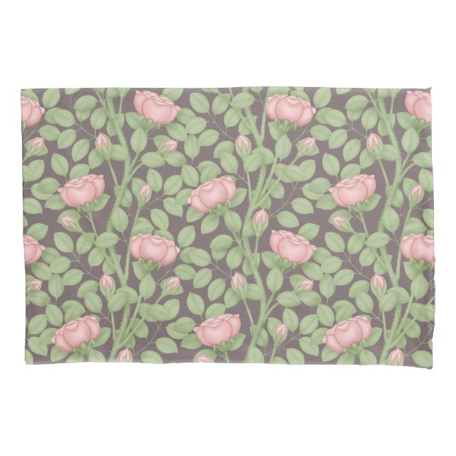 Pink Roses on Dark Plum Pillowcase (Front-Left)