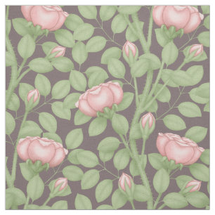 Pink Roses on dark plum (small scale) Fabric
