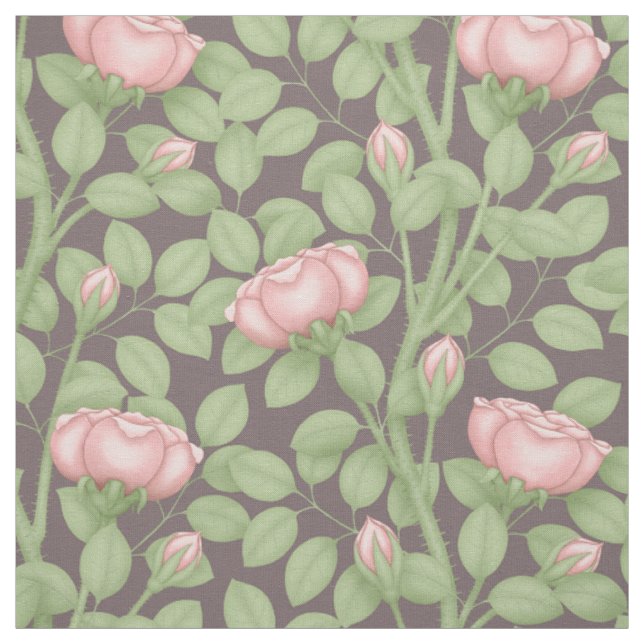 Pink Roses on dark plum (small scale) Fabric (Swatch)
