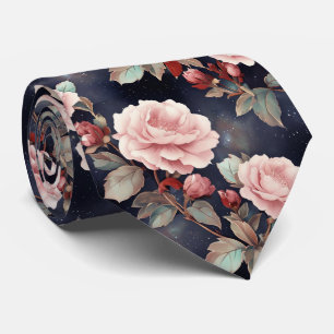 Pink Roses on Dark Sky Tie