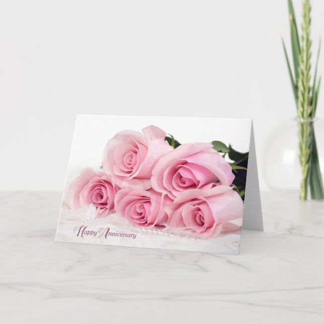 Pink Roses On Fur for Anniversary Card (Front)