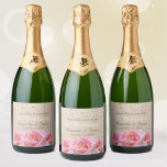 Pink Roses on Glitzy Pale Taupe Champagne Label<br><div class="desc">Elegant alcohol spirits bottle label features three simple gorgeous pink roses on a faux glittery pale pink-taupe colour background. Perfect for weddings,  rehearsal dinners or other formal toasting occasions with its easily editable text.</div>