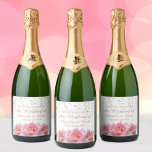 Pink Roses on Glitzy White Champagne Label<br><div class="desc">Elegant alcohol spirits bottle label features three simple gorgeous pink roses on a faux glittered white background. Perfect for weddings,  rehearsal dinners or other formal toasting occasions with its easily editable text.</div>