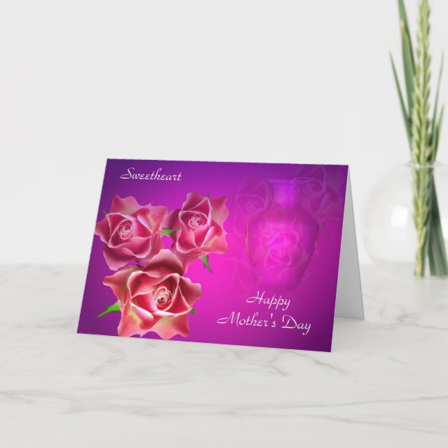 Pink Roses On Lavender Happy Mother's Day Card (Front)
