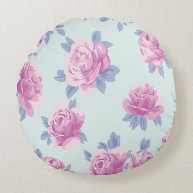 pink roses on mint,shabby chic,victorian,beautiful round cushion (Front)