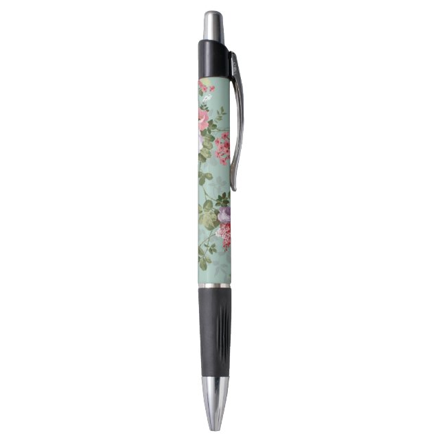Pink Roses on Mint Vintage Garden Pen (Bottom (Vertical))