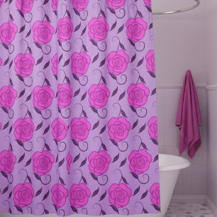 Pink Roses On Purple Shower Curtain