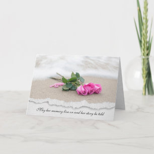 pink roses on sand sympathy card