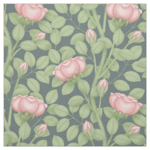 Pink Roses on slate blue (small scale) Fabric
