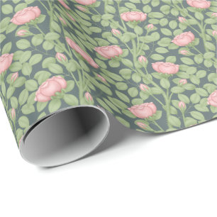 Pink Roses on slate blue Wrapping Paper