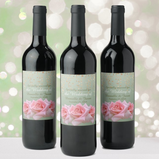 Pink Roses on Soft Sage Wine Label (Creator Uploaded)