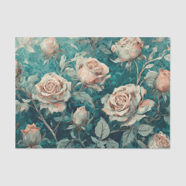Pink Roses on Teal Tissue Paper (Front)