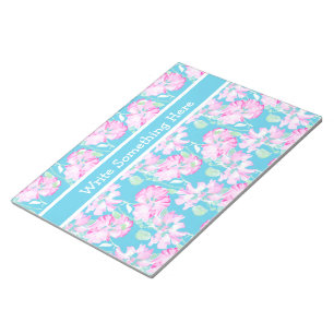 Pink Roses on Turquoise Custom Notepad or Jotter