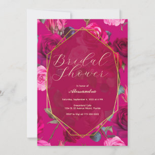 Pink Roses on Viva Magenta   Bridal Shower Invitation