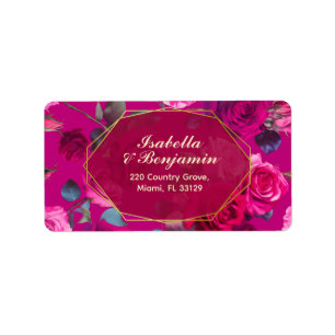 Pink Roses on Viva Magenta Wedding Label