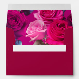 Pink Roses on Viva Magenta   Wedding  Thank You Envelope