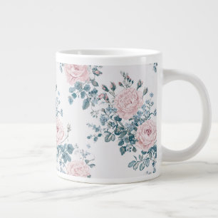 Pink Roses on White Large Coffee Mug