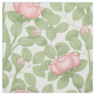 Pink Roses on white (large scale) Fabric