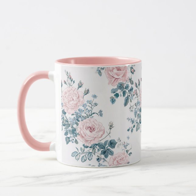 Pink Roses on White Mug (Left)