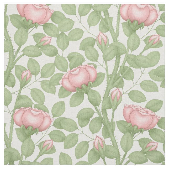 Pink Roses on white (small scale) Fabric (Swatch)