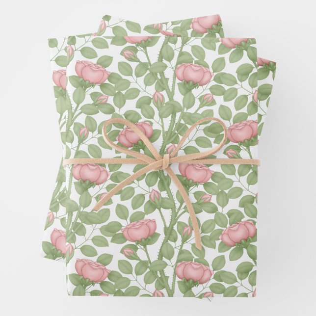 Pink Roses on white Wrapping Paper Sheet (In situ)
