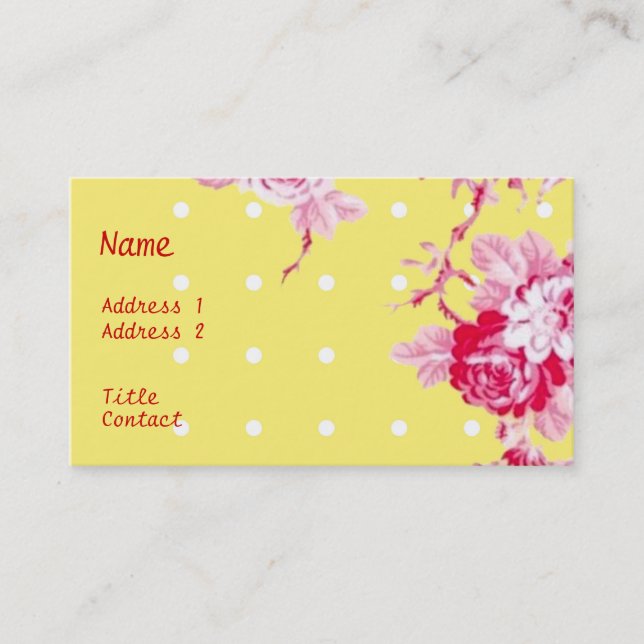 Pink Roses On Yellow Business Card (Front)