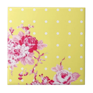 Pink Roses On Yellow Tile