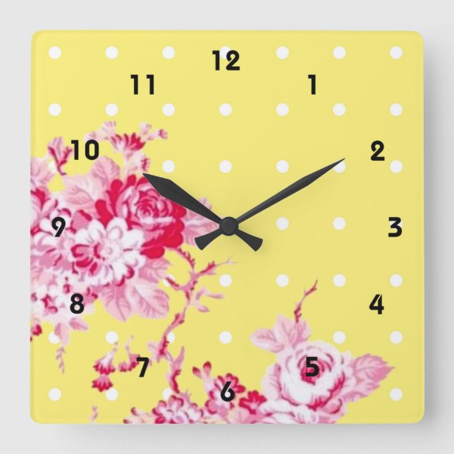 Pink Roses On Yellow Wall Clock (Front)