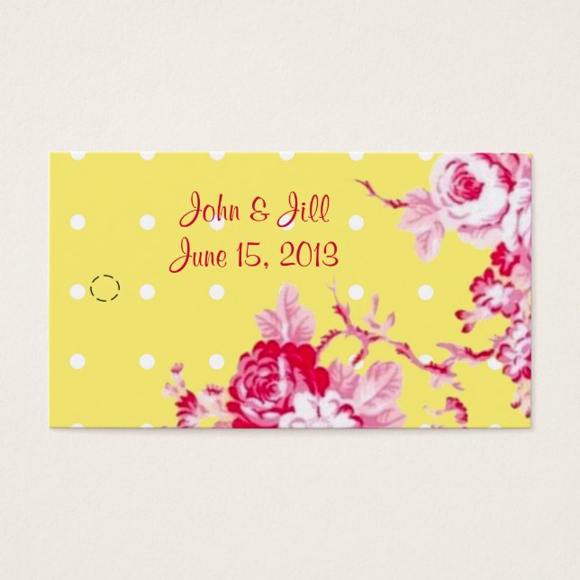 Pink Roses On Yellow Wedding Favour Hang Tag (Front)