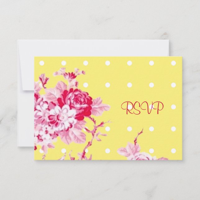 Pink Roses On Yellow Wedding Reception RSVP Invitation (Front)