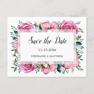 Pink Roses Orchids Floral Wedding Save The Date Announcement Postcard