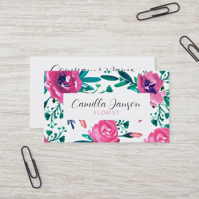 Pink Roses Over  Business Card (Front/Back In Situ)