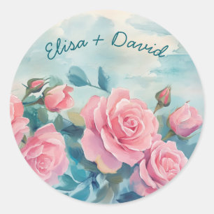 Pink Roses Painting Bridal Shower CUSTOM Classic Round Sticker