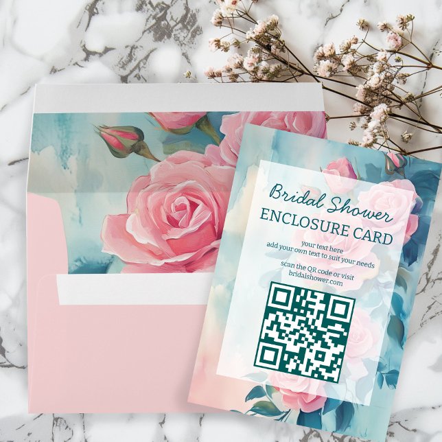 Pink Roses Painting Bridal Shower CUSTOM QR Code Enclosure Card (Pink Roses Painting Bridal Shower CUSTOM QR Code Enclosure Card
)