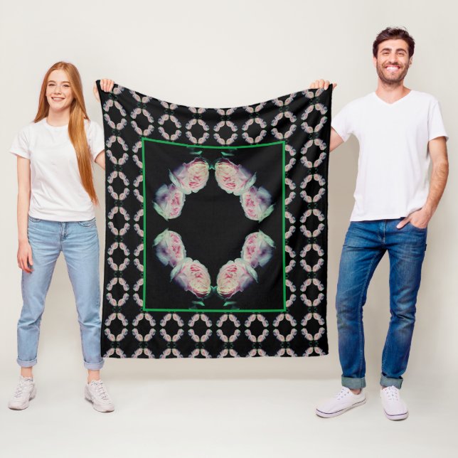 Pink Roses Pair Abstract Fleece Blanket (In Situ)