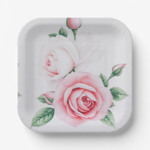 Pink Roses Paper Plate