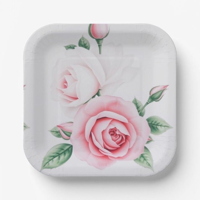 Pink Roses  Paper Plate (Front)