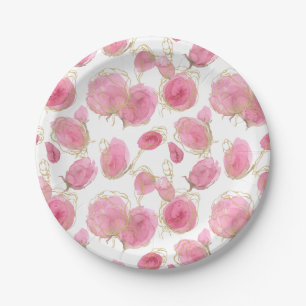 Pink roses paper plate