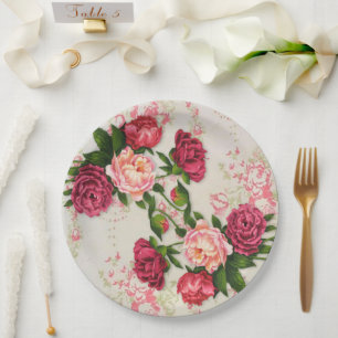 Pink Roses Paper Plates