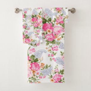 Pink Roses Pattern Bath Towel Set