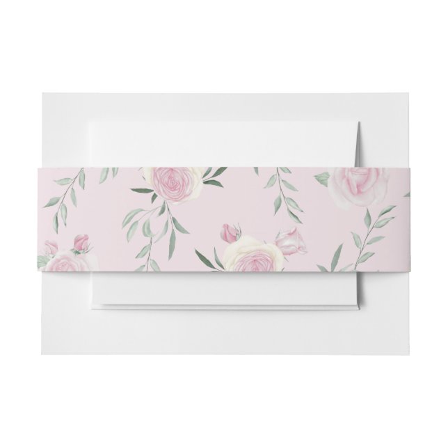 Pink Roses Pattern Invitation Belly Band (Front Example)