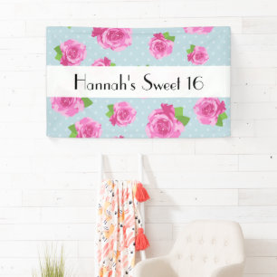 Pink Roses, Pattern Of Roses, Flowers, Sweet 16 Banner
